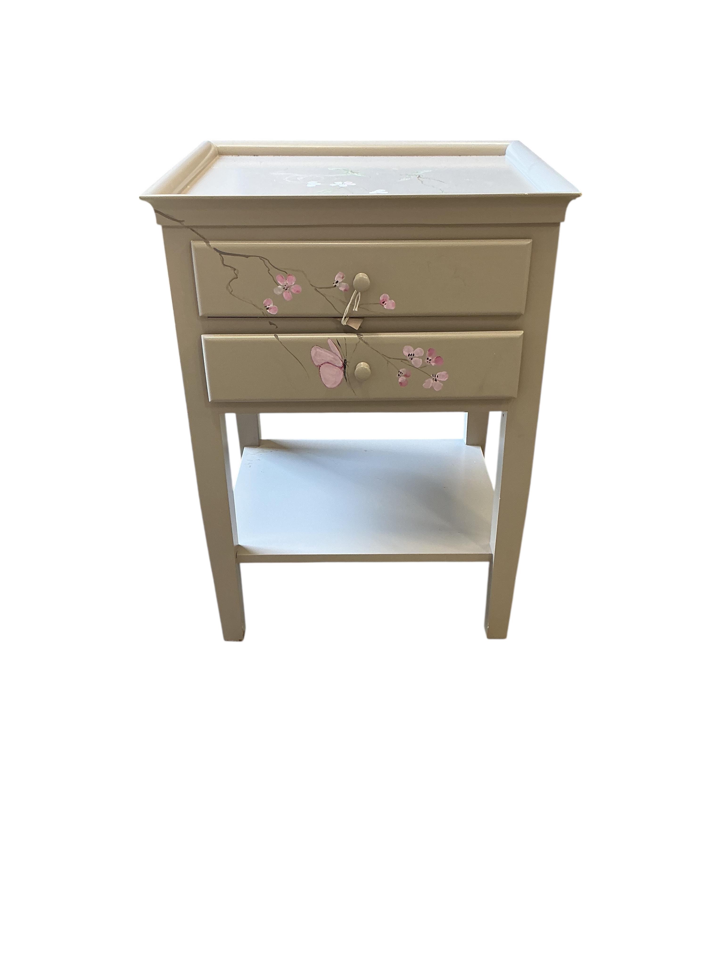 A Contemporary painted two drawer two tier bedside table, width 48cm, depth 42cm, height 65cm